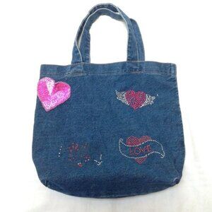 Denim Tote Bag Innovo Iic Hearts Love Sequin Holiday Gift Lightweight Travel